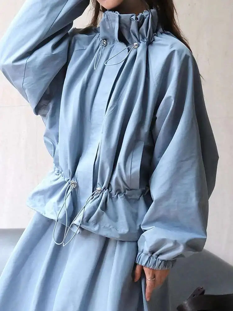 HEYFANCYSTYLE Ladies' Lightweight Loose-Fit Avant-Garde Windbreaker with Drawstring Waist