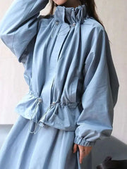 HEYFANCYSTYLE Ladies' Lightweight Loose-Fit Avant-Garde Windbreaker with Drawstring Waist