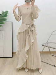 HEYFANCYSTYLE Ladies Luxury Designer Japanese Plissé Waterfall Dress