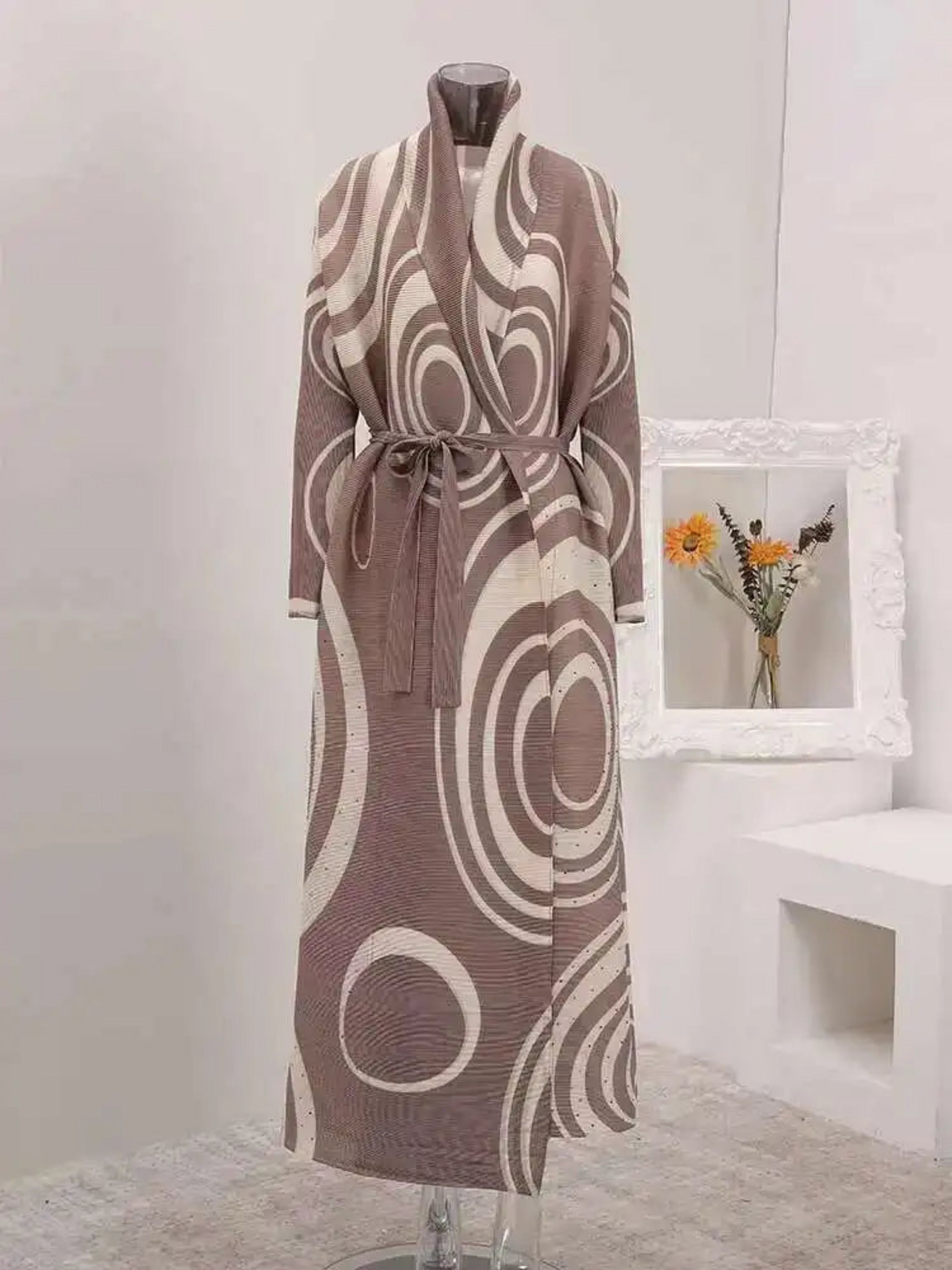 HEYFANCYSTYLE Ladies' Luxury Japanese Plissé Geometric Long Wrap Coat