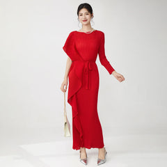 HEYFANCYSTYLE Ladies Luxury Plissé Japanese Designer Asymmetric Dress