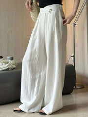 HEYFANCYSTYLE Linen Women's Luxury Wide Leg Trousers - High Waist, Flowy, Relaxed Fit