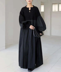 HEYFANCYSTYLE Luxury Casual Pleated Knitted Balloon Sleeve Dress