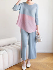 HEYFANCYSTYLE Luxury Designer Japanese Pleat Top & Pant Set Women's