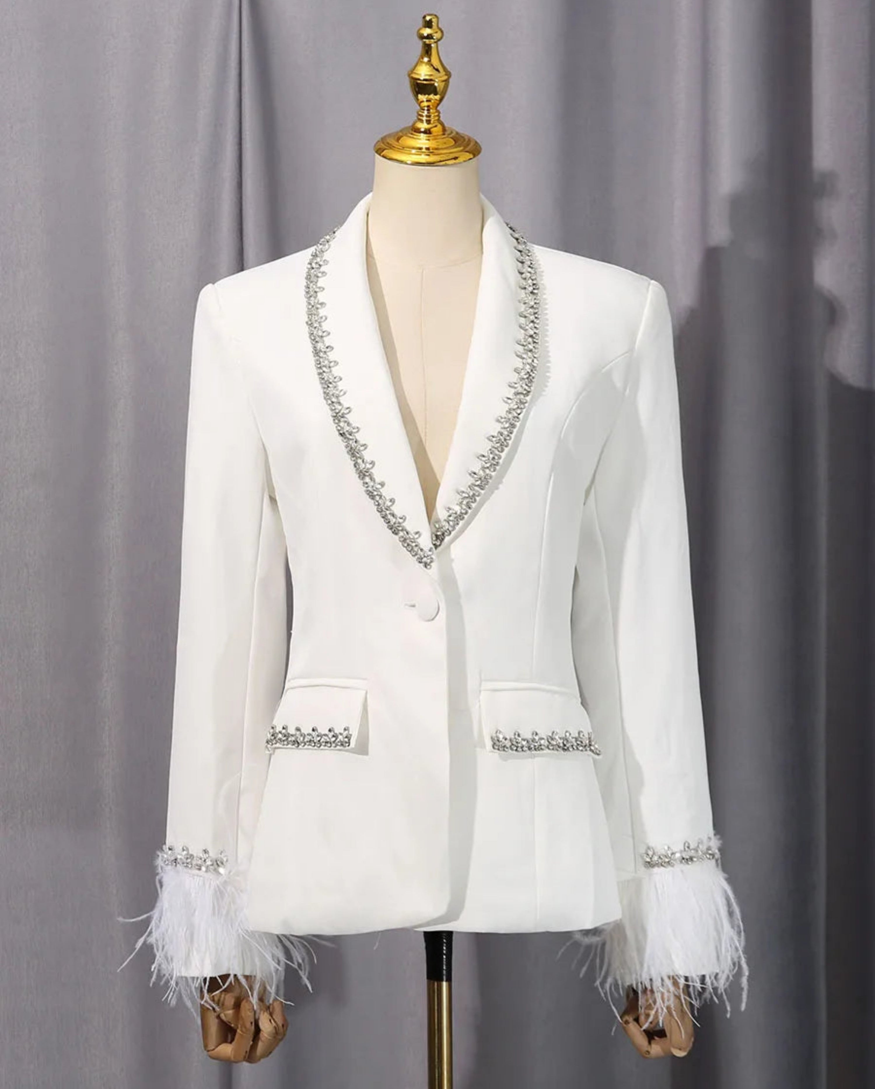 HEYFANCYSTYLE Luxury Feather Embellished Shawl Collar Blazer Women's