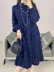 HEYFANCYSTYLE Luxury Japanese Crinckled Pleats Dress - Unique Textured Design