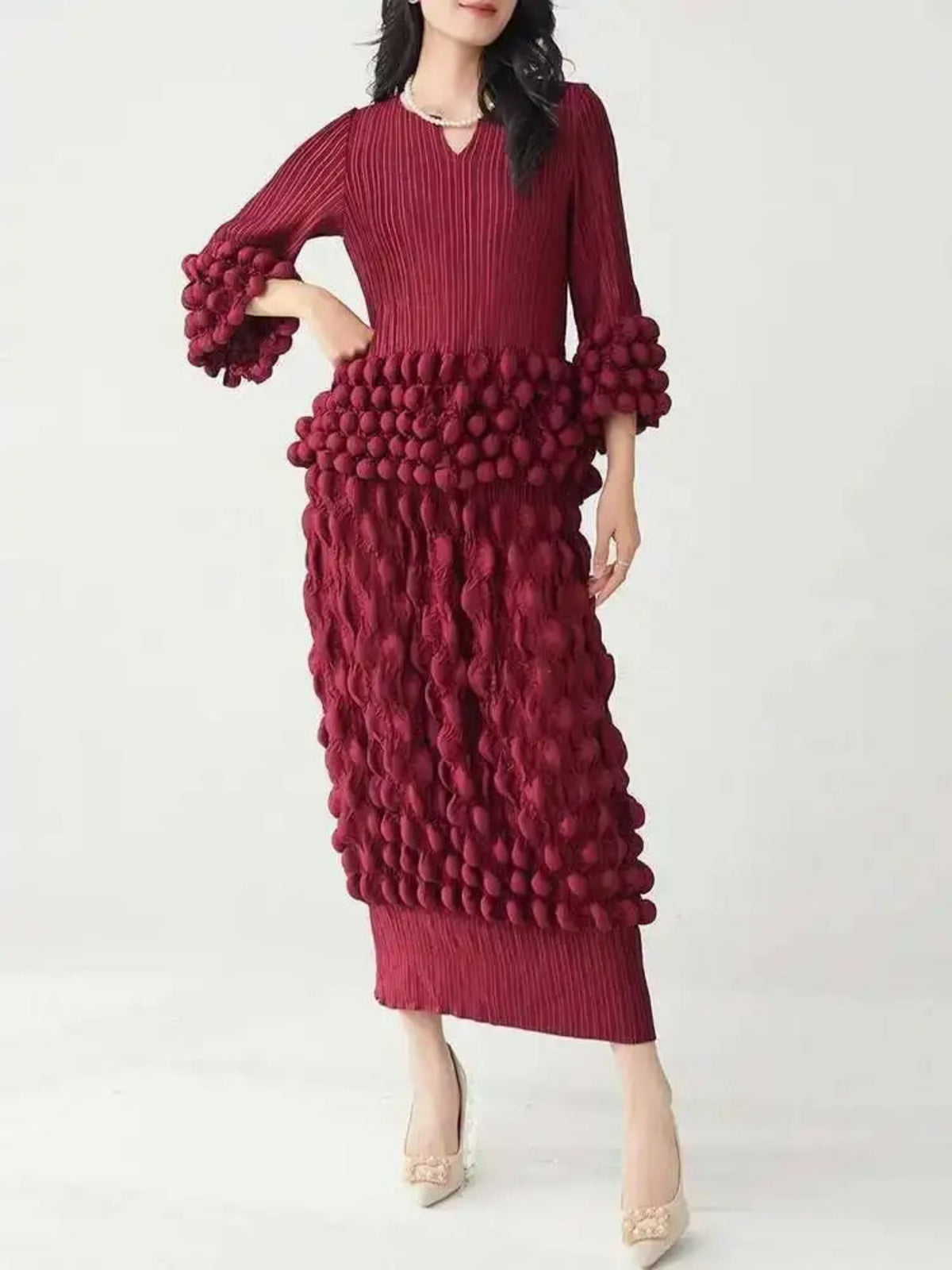 HEYFANCYSTYLE Luxury Japanese Pleat Plisse Skirt Set Designer Bubble Texture