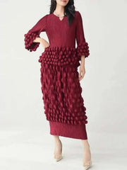 HEYFANCYSTYLE Luxury Japanese Pleat Plisse Skirt Set Designer Bubble Texture