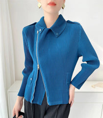 HEYFANCYSTYLE Luxury Japanese Pleated Asymmetrical Zip Jacket Women's