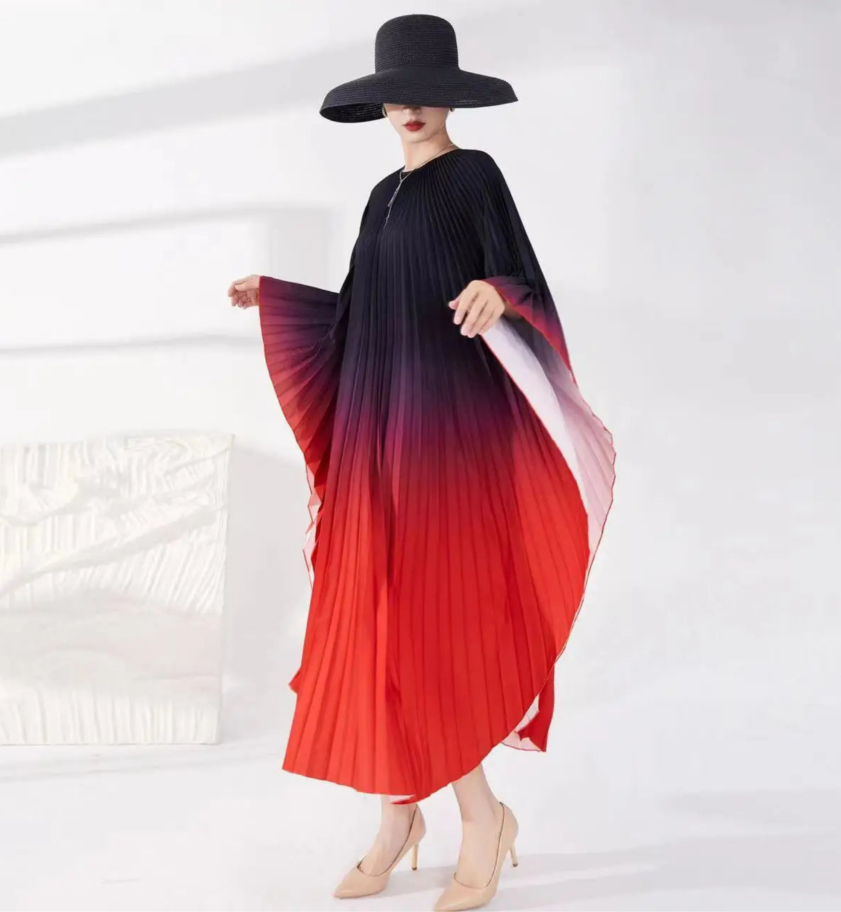 HEYFANCYSTYLE Luxury Japanese Pleated Dress Cruise Resort Wear - Elegant Kaftan Style