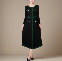 HEYFANCYSTYLE Luxury Japanese Pleated Long Sleeve Office Dress