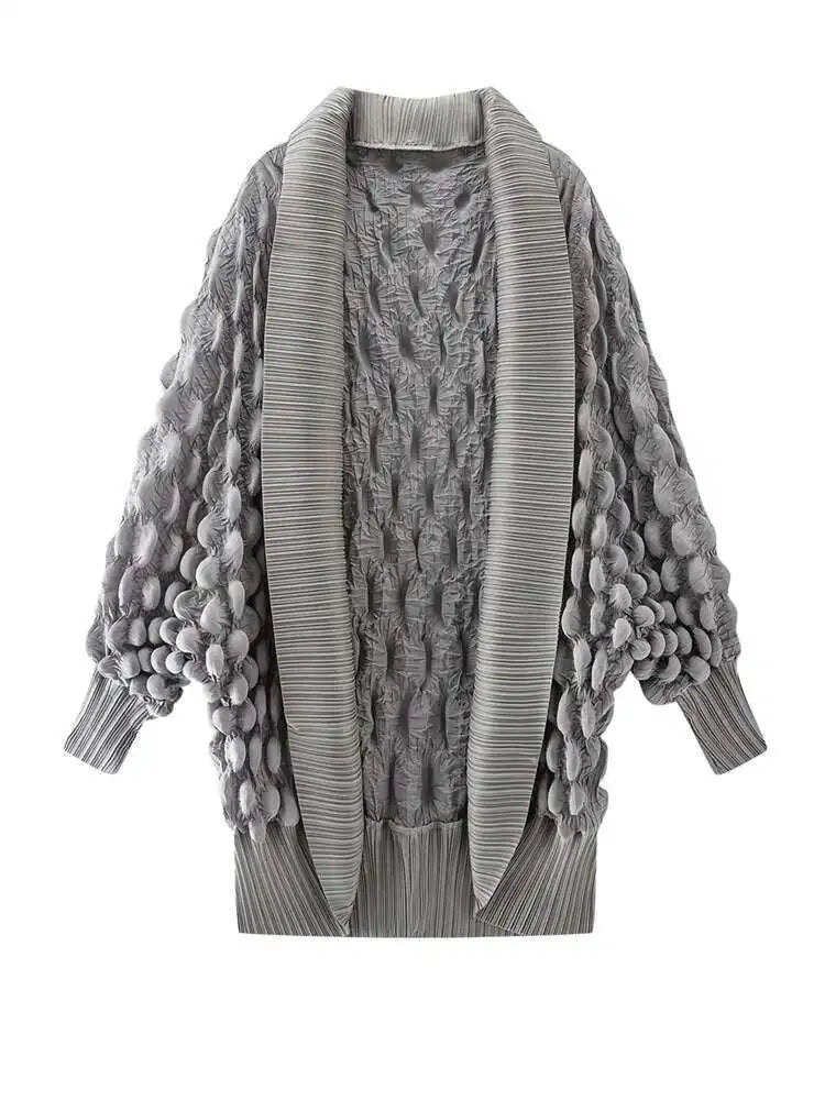 HEYFANCYSTYLE Luxury Japanese Pleated Plisse Unique Bubble Shawl Cardigan