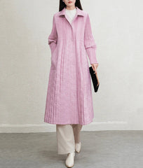 HEYFANCYSTYLE Luxury Japanese Pleated Quilted Long Coat Women's