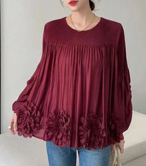 HEYFANCYSTYLE Luxury Japanese Pleated Top Women's Flowy Designer Blouse
