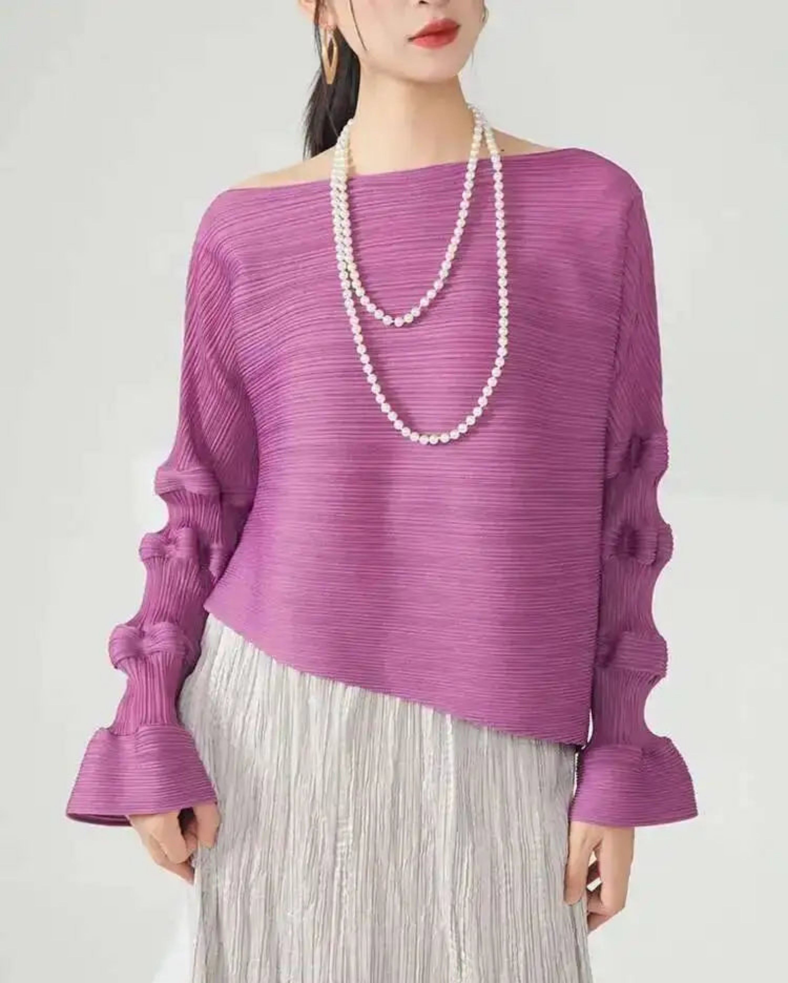 HEYFANCYSTYLE Luxury Japanese Pleats Blouse Top - Designer Accordion Pleated Shirt