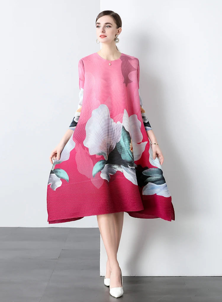HEYFANCYSTYLE Luxury Japanese Pleats Cruise Casual Dress