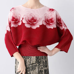 HEYFANCYSTYLE Luxury Japanese Pleats Floral Blouse Top