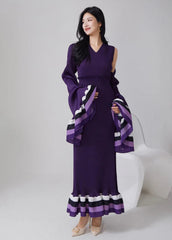 HEYFANCYSTYLE Luxury Japanese Pleats Formal Night Cruise Dress and Shawl Set