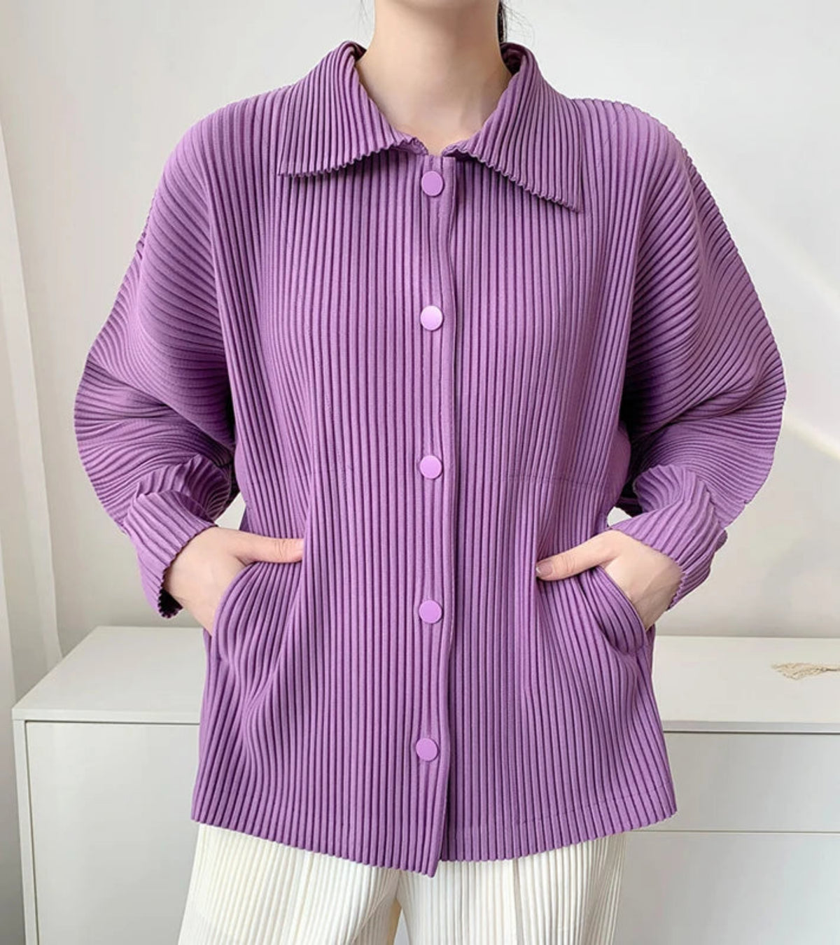 HEYFANCYSTYLE Luxury Japanese Pleats Plisse Jacket for Older Women