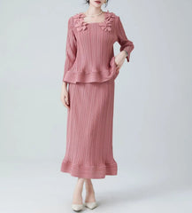 HEYFANCYSTYLE Luxury Japanese Pleats Two Piece Set Cruise Formal
