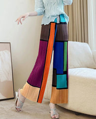 HEYFANCYSTYLE Luxury Japanese Pleats Wide Leg Color Block Pants