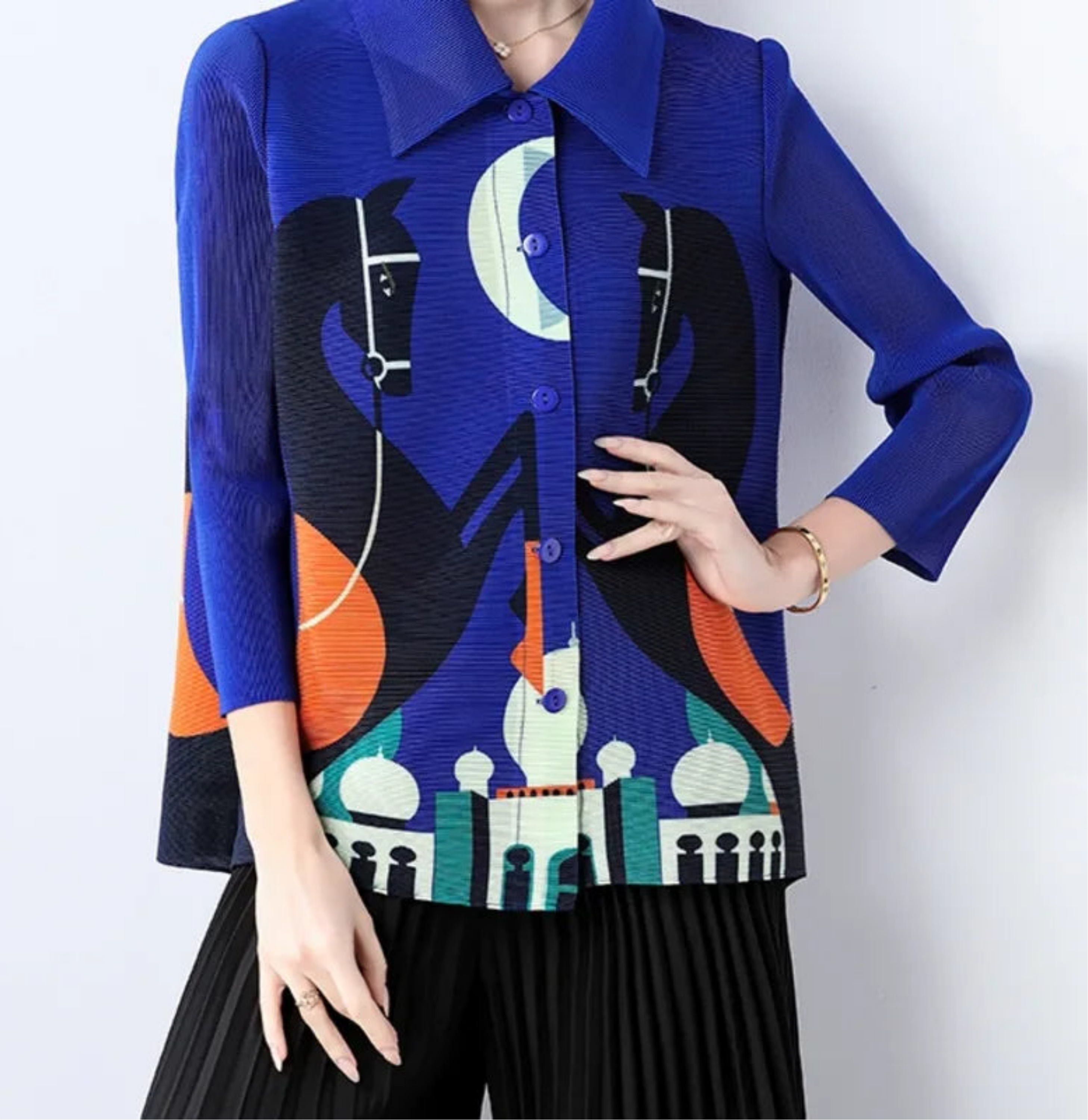 HEYFANCYSTYLE Luxury Japanese Pleats for Cruise Vacation Blouse