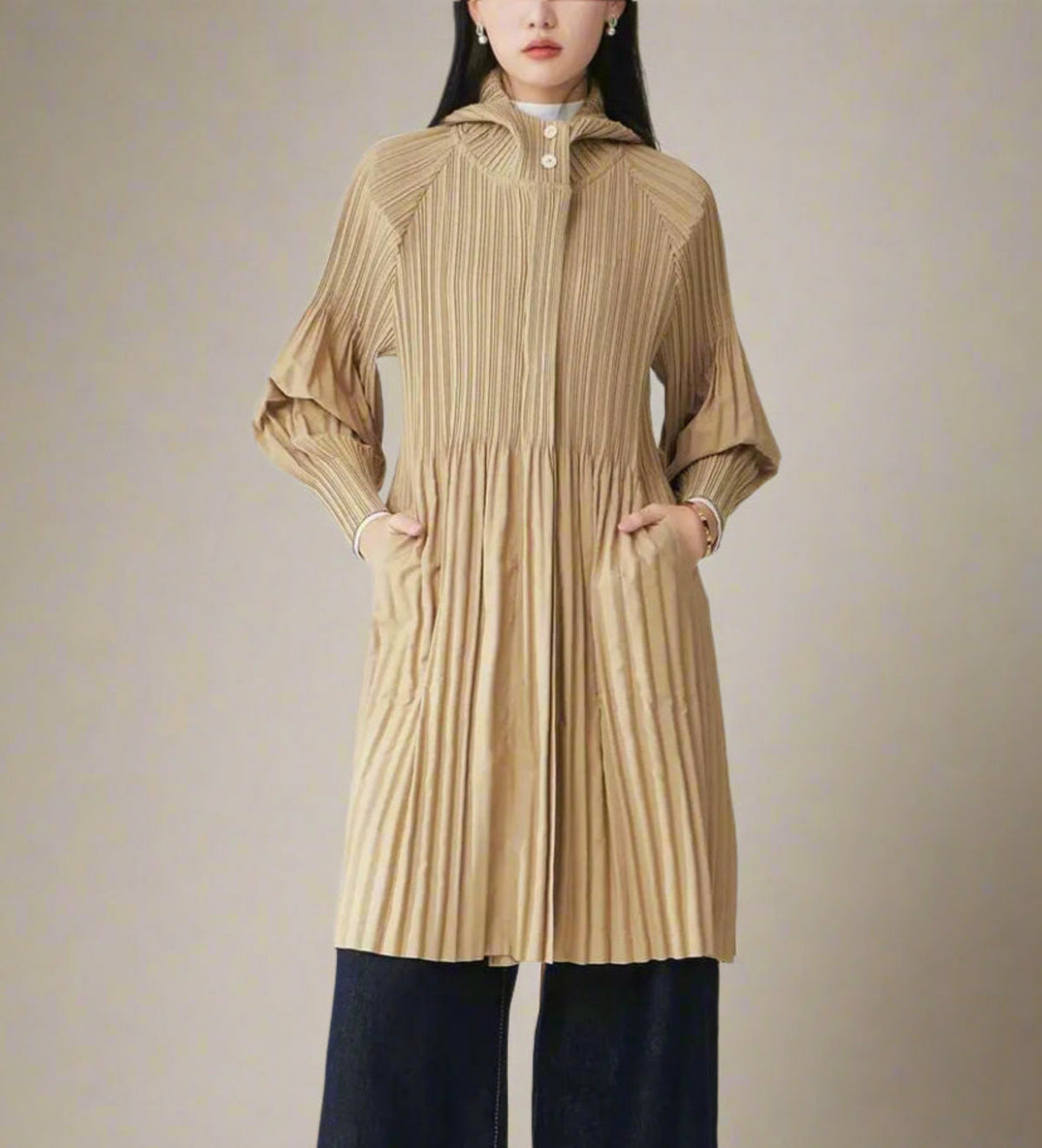 HEYFANCYSTYLE Luxury Japanese Plisse Pleats Coat Hooded Women's