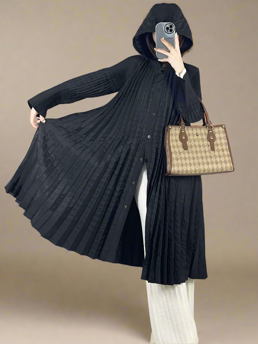 HEYFANCYSTYLE Luxury Japanese Plisse Pleats Hooded Coat for Women