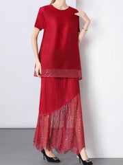 HEYFANCYSTYLE Luxury Japanese Sequin Pleated Two-Piece Set for Women
