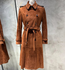 HEYFANCYSTYLE Luxury Lambskin Suede Trench Coat with Belt Women's