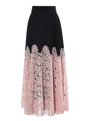 HEYFANCYSTYLE Luxury Pleated Lace Trim Maxi Skirt