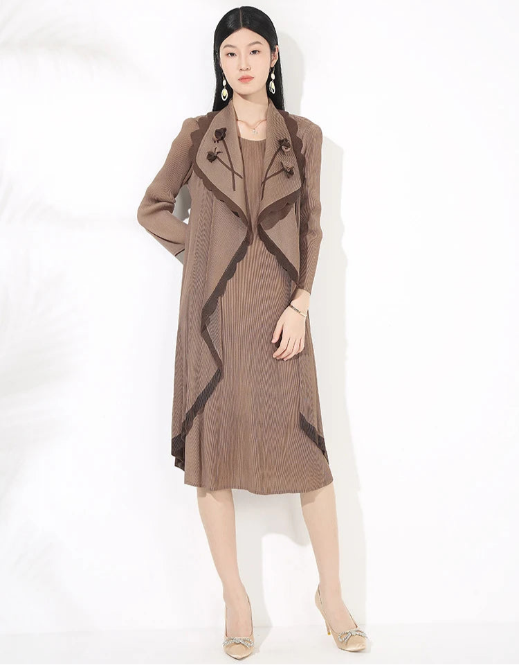 HEYFANCYSTYLE Luxury Pleated Plisse Older Women Collar Dress