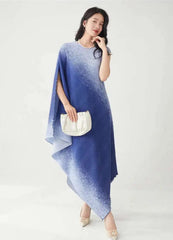 HEYFANCYSTYLE Luxury Pleats Asymmetric Hem Midi Dress