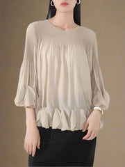 HEYFANCYSTYLE Luxury Plissé Pleated Blouse Women's Designer Top