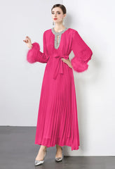 HEYFANCYSTYLE Luxury Plisse Formal Dress with Feather Cuffs & Beading