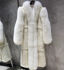 HEYFANCYSTYLE Luxury Real Fox Fur Long Coat Women's