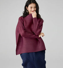 HEYFANCYSTYLE Luxury Stretchy Pleated Blouse Designer Japanese Style Top