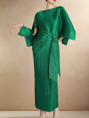 HEYFANCYSTYLE Luxury Tokyo Designer Plisse Pleated Stretch Dress Set