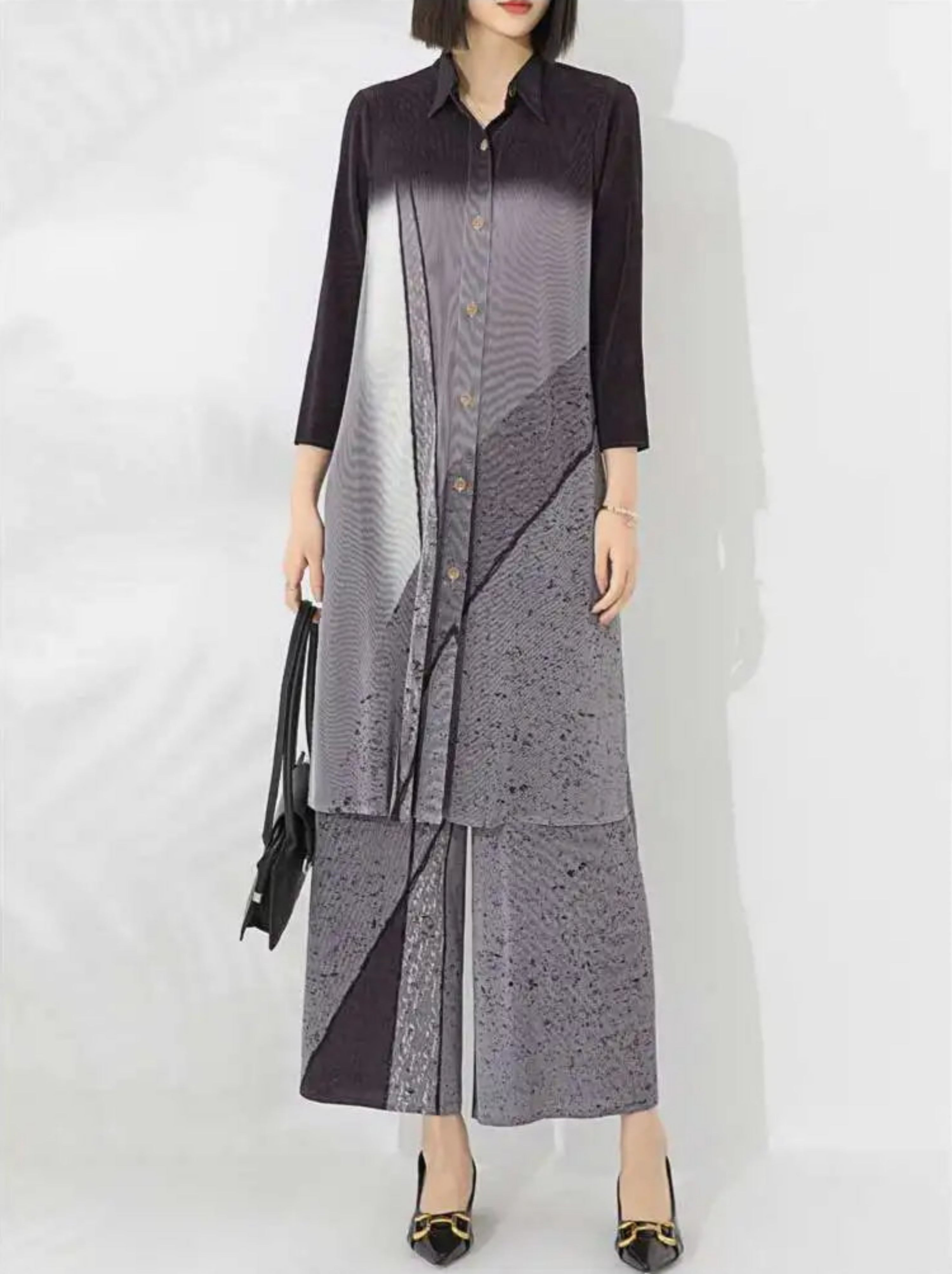 HEYFANCYSTYLE Luxury Women's Designer Japanese Pleated Geometric Set