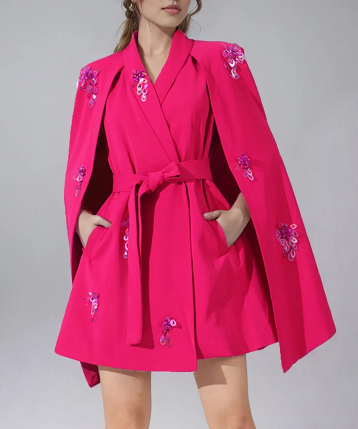 HEYFANCYSTYLE Luxury Women's Embellished Cape Blazer Coat