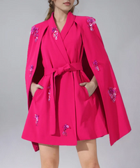 HEYFANCYSTYLE Luxury Women's Embellished Cape Blazer Coat