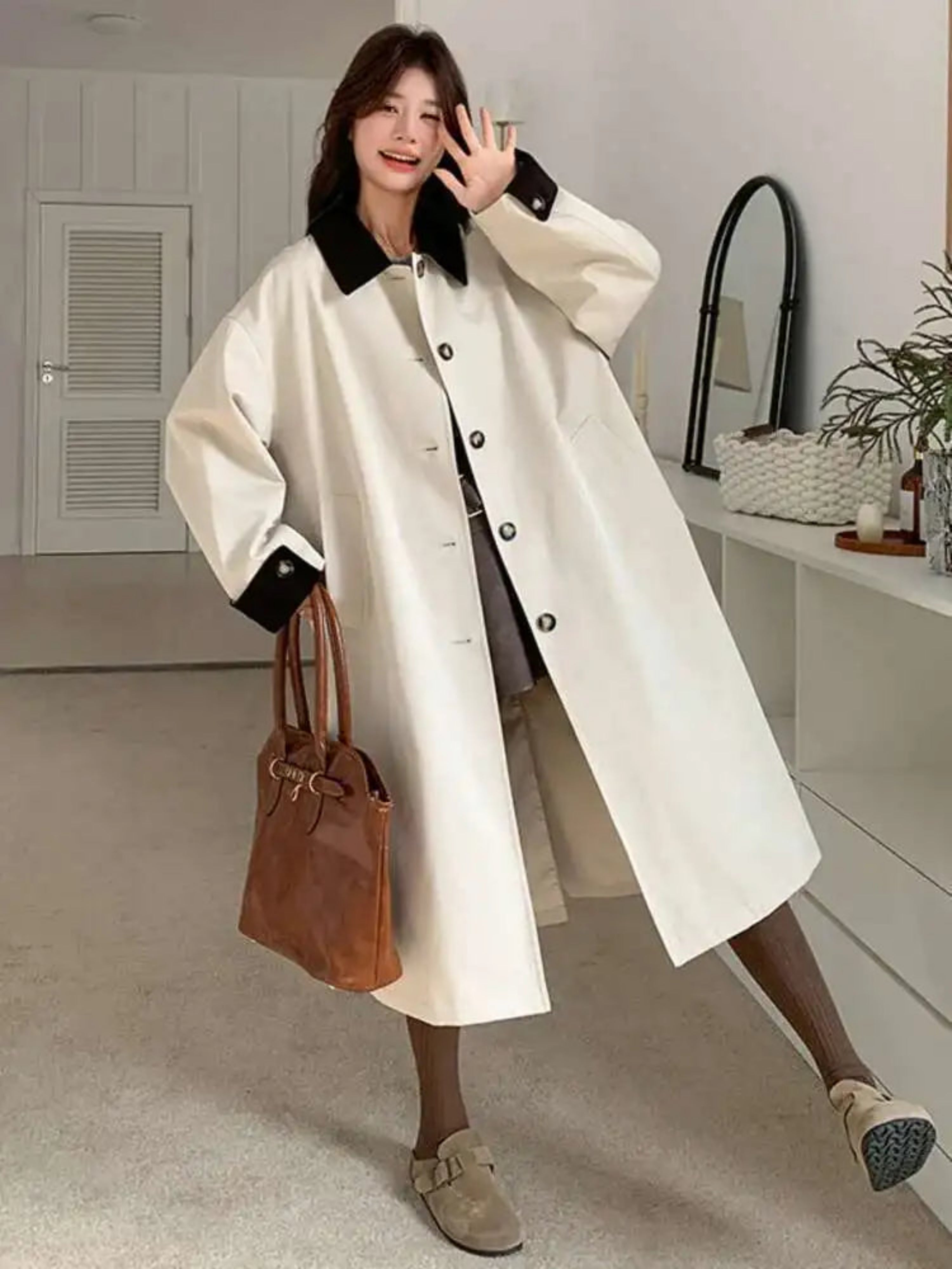 HEYFANCYSTYLE Luxury Women's Longline Trench Coat - Elegant Spring/Autumn Windbreaker