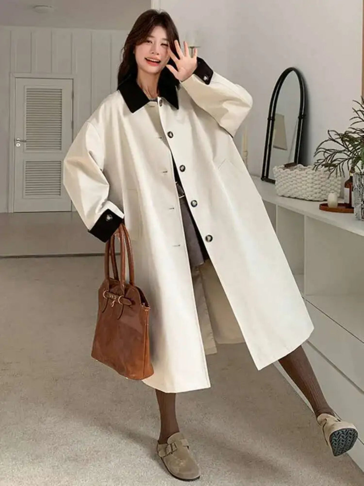 HEYFANCYSTYLE Luxury Women's Longline Trench Coat - Elegant Spring/Autumn Windbreaker