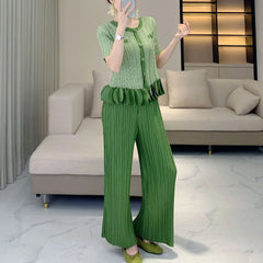 HEYFANCYSTYLE Luxury Women's Pleated Pull-On Trousers & Jacket Set