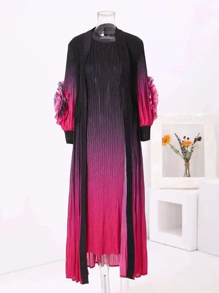 HEYFANCYSTYLE Luxury Women's Pleated Sleeveless Dress & Coat Ensemble