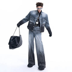 HEYFANCYSTYLE Men's Dark Denim Baggy Jeans Set Luxury Streetwear
