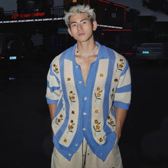 HEYFANCYSTYLE Men's Designer Crochet Open-Knit Shirt
