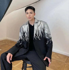 HEYFANCYSTYLE Men's Formal Patterned Sequin Embroidered Luxury Men's Blazer