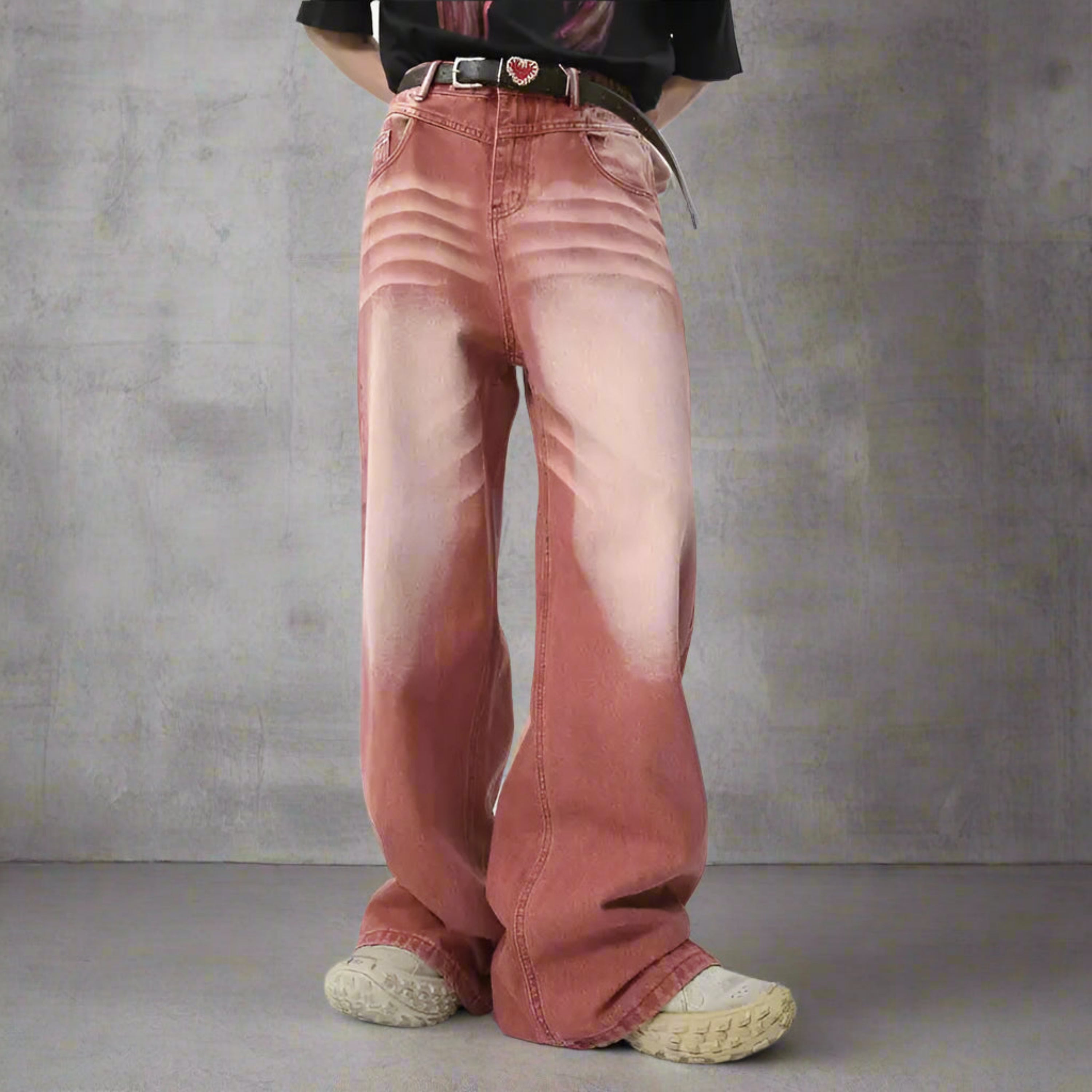 HEYFANCYSTYLE Men's Japanese Denim Relaxed Fit Wide Leg Jeans with Faded Wash