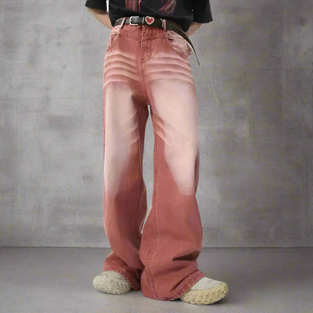 HEYFANCYSTYLE Men's Japanese Denim Relaxed Fit Wide Leg Jeans with Faded Wash